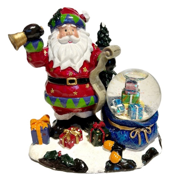 Christmas Santa Claus Snow Globe Decorative Figure Holiday Red Green Sparkly Fun - Picture 3 of 14